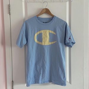 new!! champion baby blue graphic logo tee t shirt top